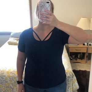 Navy blue strapy collar t-shirt